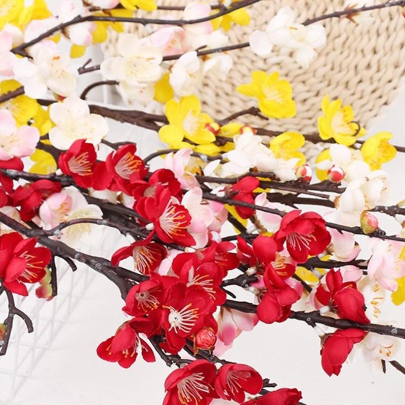 Spring Plum Blossom Bouquet Branch Silk Flower Artificial Flowers for Wedding Home Office Party Hotel Yard Decoration