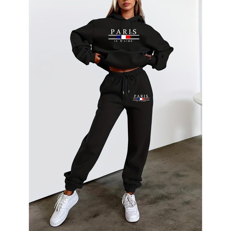 Womens Casual Hoodie Set Long Sleeve Sportswear Street Style Printed Loungewear