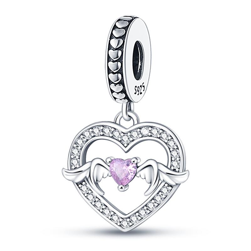 Mode Kopparfärg Låda Hjärta Formad Rosett Rosa Berlocker Pärlor Passar Pandach Original Armband Fint DIY Födelsedagssmycken