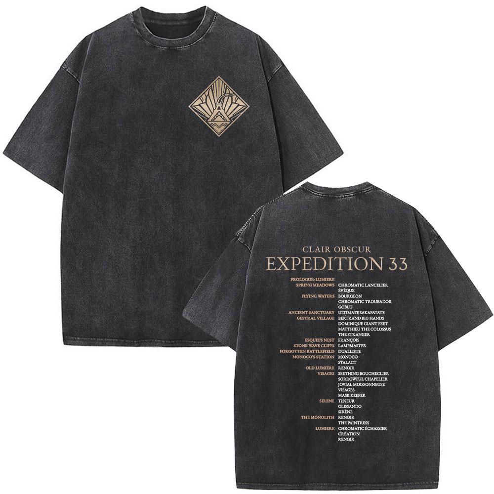 

Game Clair Obscur Expedition Washed T Shirts Men Women Fashion Clothing Vintage Oversized Short Sleeve Tshirts Streetwear S