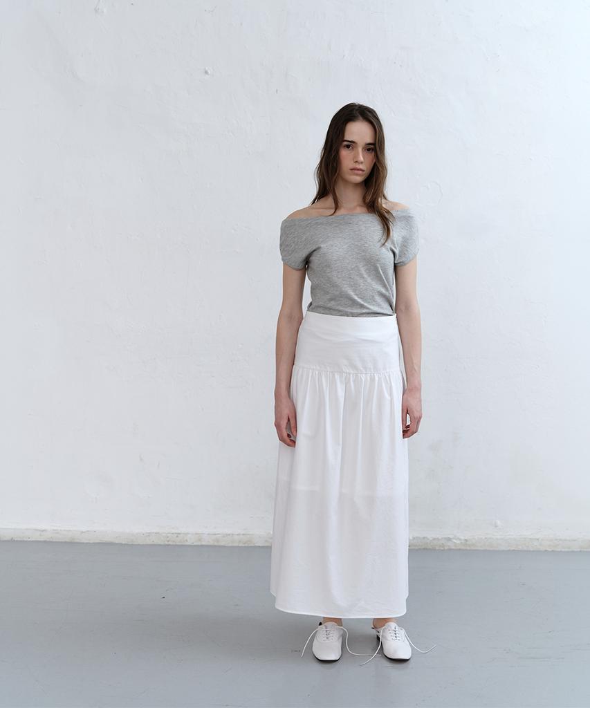Loutaideu Cotton Shirring Skirt [White]