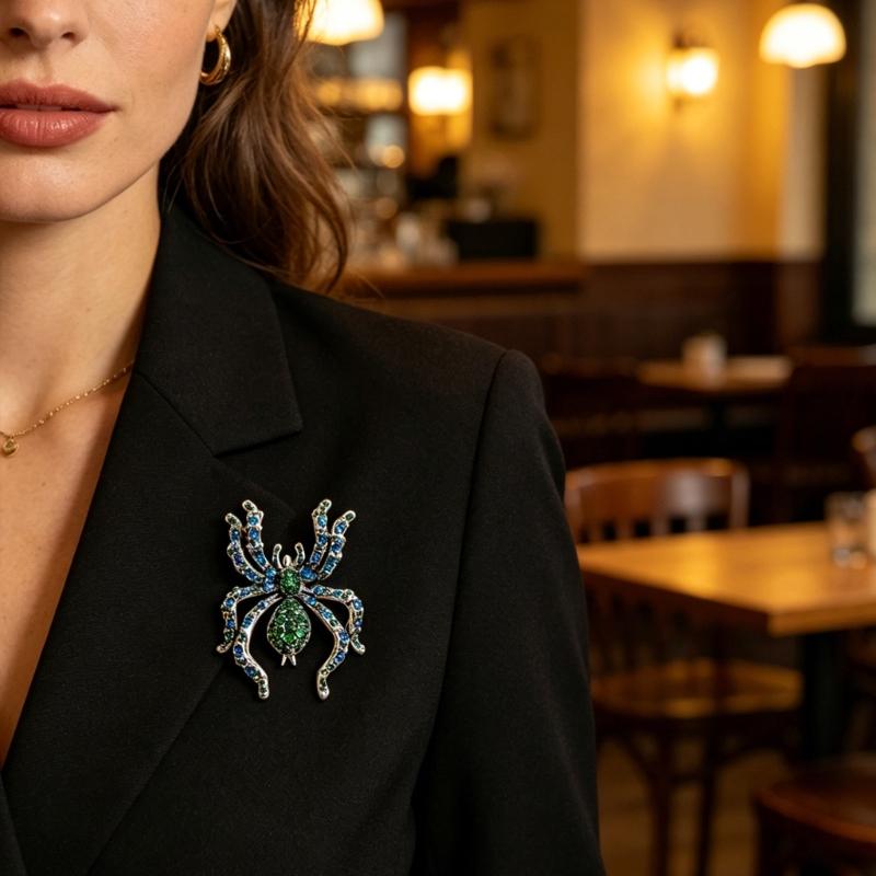 Halloween Arachnid Brooch Crystal Costume Pin Alloy Statement Lapel Accessory for Party Outfits, Coats and Bags
