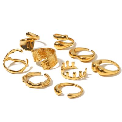 Youthway Fashion Irregular Metal Texture Open Ring Stainless Steel Pvd Plated  Gold Women Waterproof Stylish Jewelry