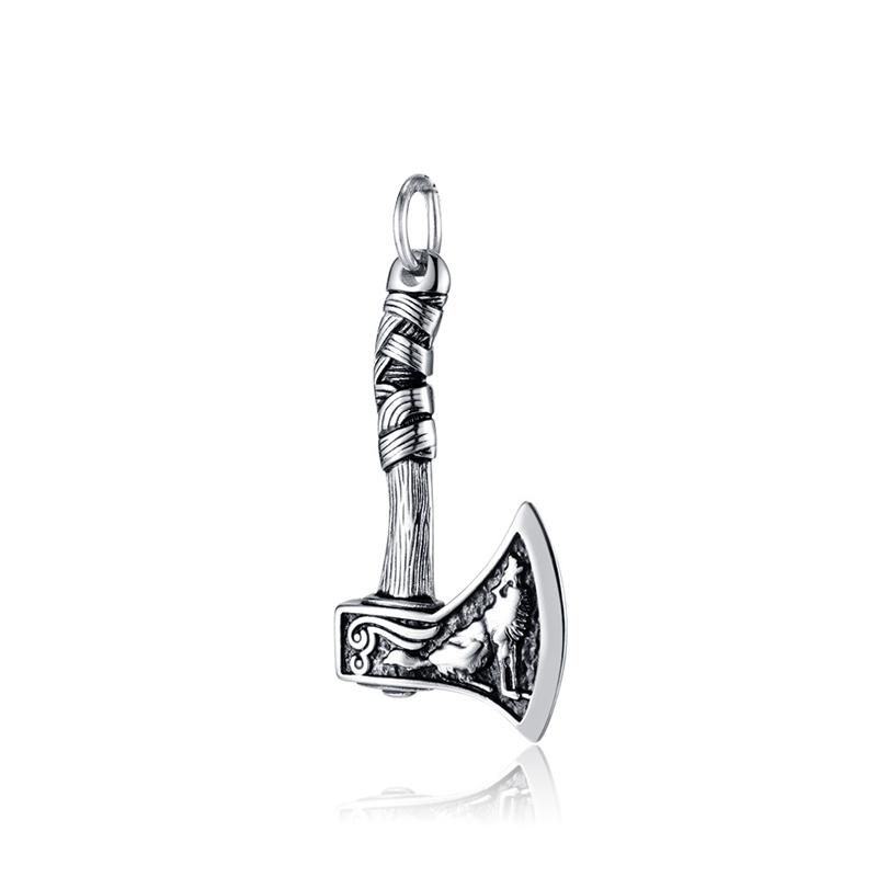 Boutique Stainless Steel Viking Wolf and Odin Crow Axe Pendant Necklace Vintage Men's Nordic Popular Jewelry for Birthday Gifts