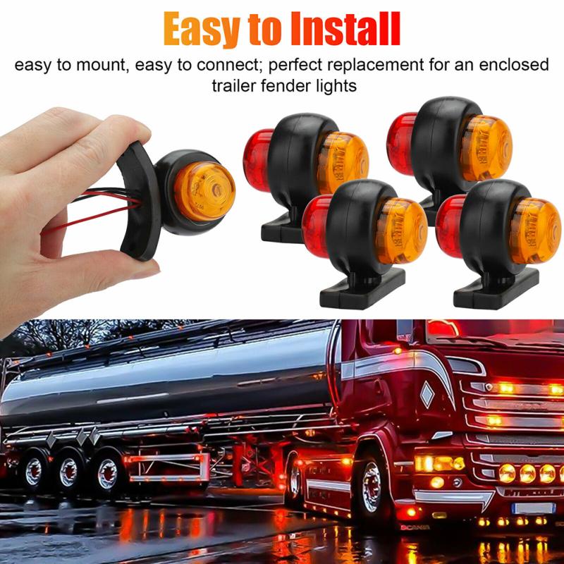 4 Pcs Auto Side Marker Lights Led Truck Trailer Round Dual Face Lamp Ip68 Sealed Waterproof Turn