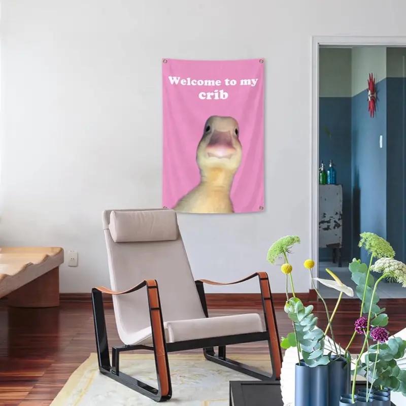 VIKAMA Welcome To My Crib Funny Flags Duck Bedroom Wall Art Tapestry Family Dormitory Living Room Decoration