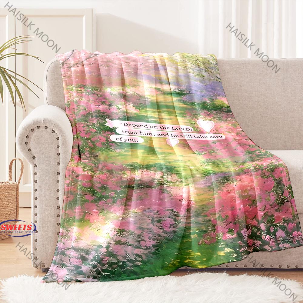 6 Size Christian Bible Psalm Flannel Art Blanket Sofa Bed Cover Four Season Soft Fluffy Quilt Blanket Flannel Throw Warm Gifts