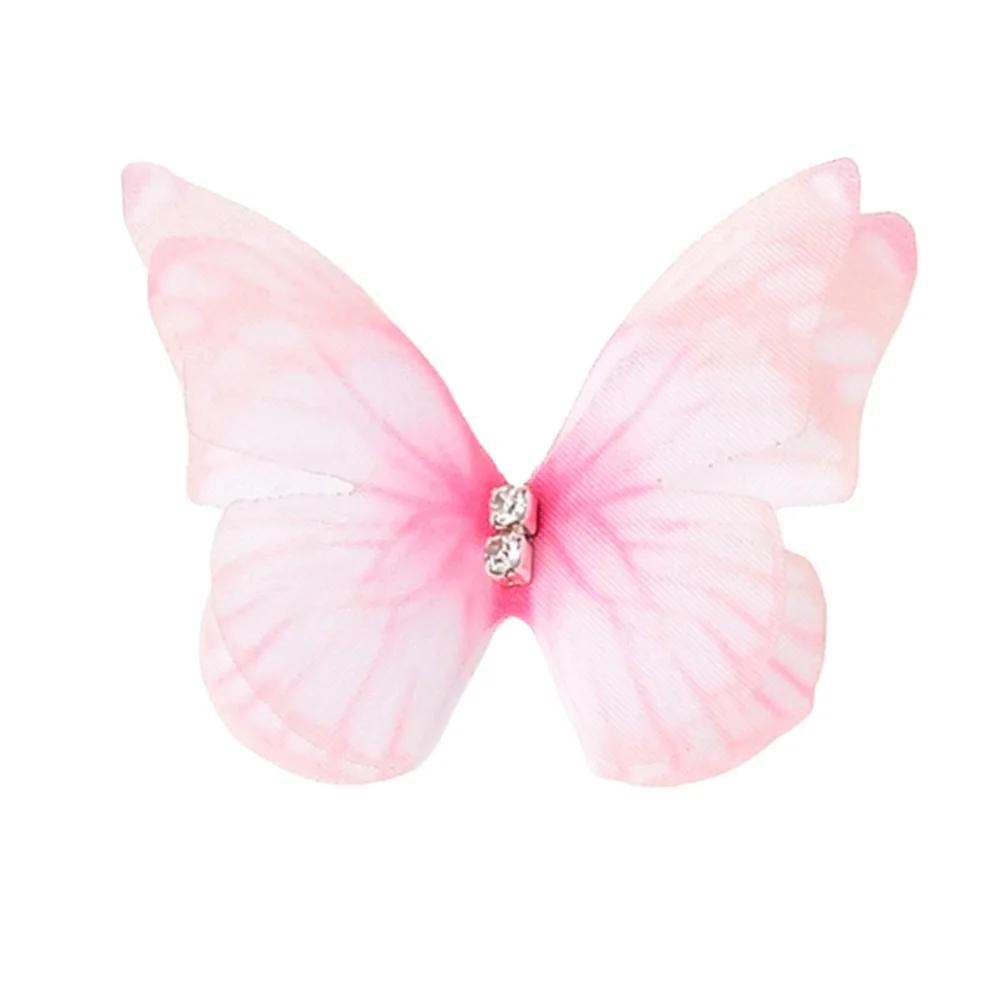 50Pcs Double Layer Butterfly Appliques Translucent 3D Butterfly Patch Gradient Color Dreamy Chiffon Butterfly