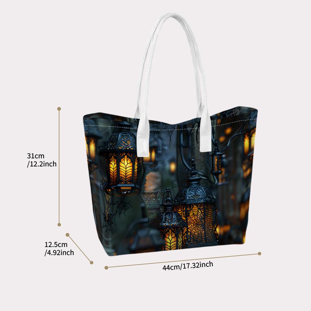 Halloween Gothic Lantern Print Stylish Casual Tote Bag for Outdoor Daily Use