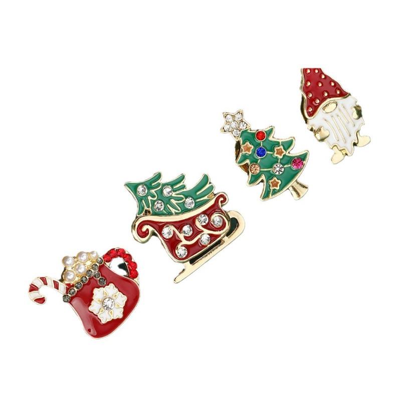 Hot Sale Fashion Alloy Diamond Christmas Tree Sleigh Cute Christmas Theme Brooch