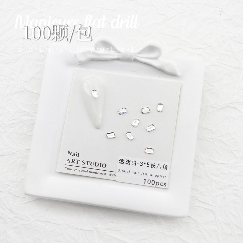 Nail Art White Flat Bottom Special-Shaped Diamond Size Mini Water Drop Love Square Transparent Diamond Jewelry White Rectangular Diamond