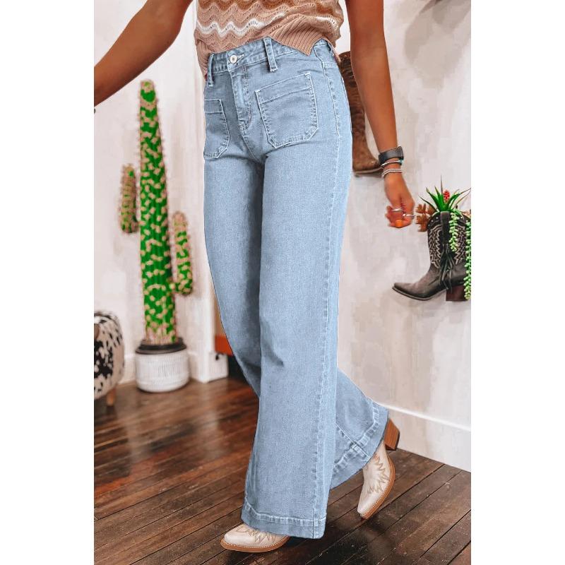 Women High Waisted Straight Wide Leg Denim Jeans Casual Vintage Fashion Pants