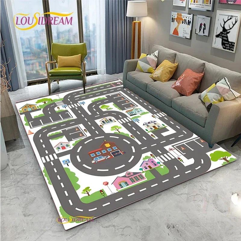 Alfombra Road Traffic Rout Map Carpet Living Room Sofa Coffee Table Bedroom Rugs Kitchen Kid Play Anti-slip Floor Mat Home Decor