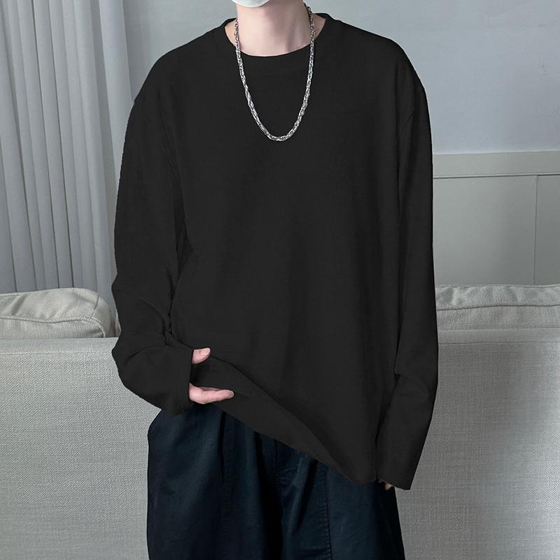 

2024 Осенняя британская полосатая футболка для мужчин, корейская однотонная повседневная футболка для мужчин с длинным рукавом, пуловеры, топы XL чёрный