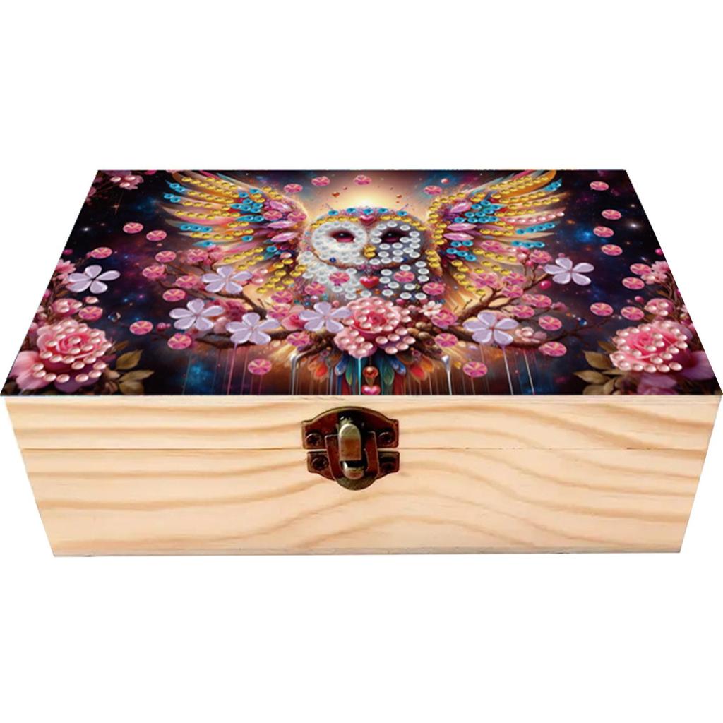 5D DIY Diamond Art Handmade Storage Box Partial Drill Colored Pattern Wood Case Crystal Storage Case Kit for Desktop Diamond Art