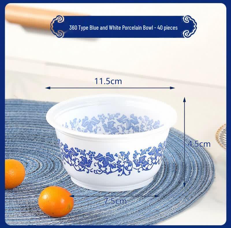 Disposable Blue & White Porcelain Style Thickened Plastic Tableware Set