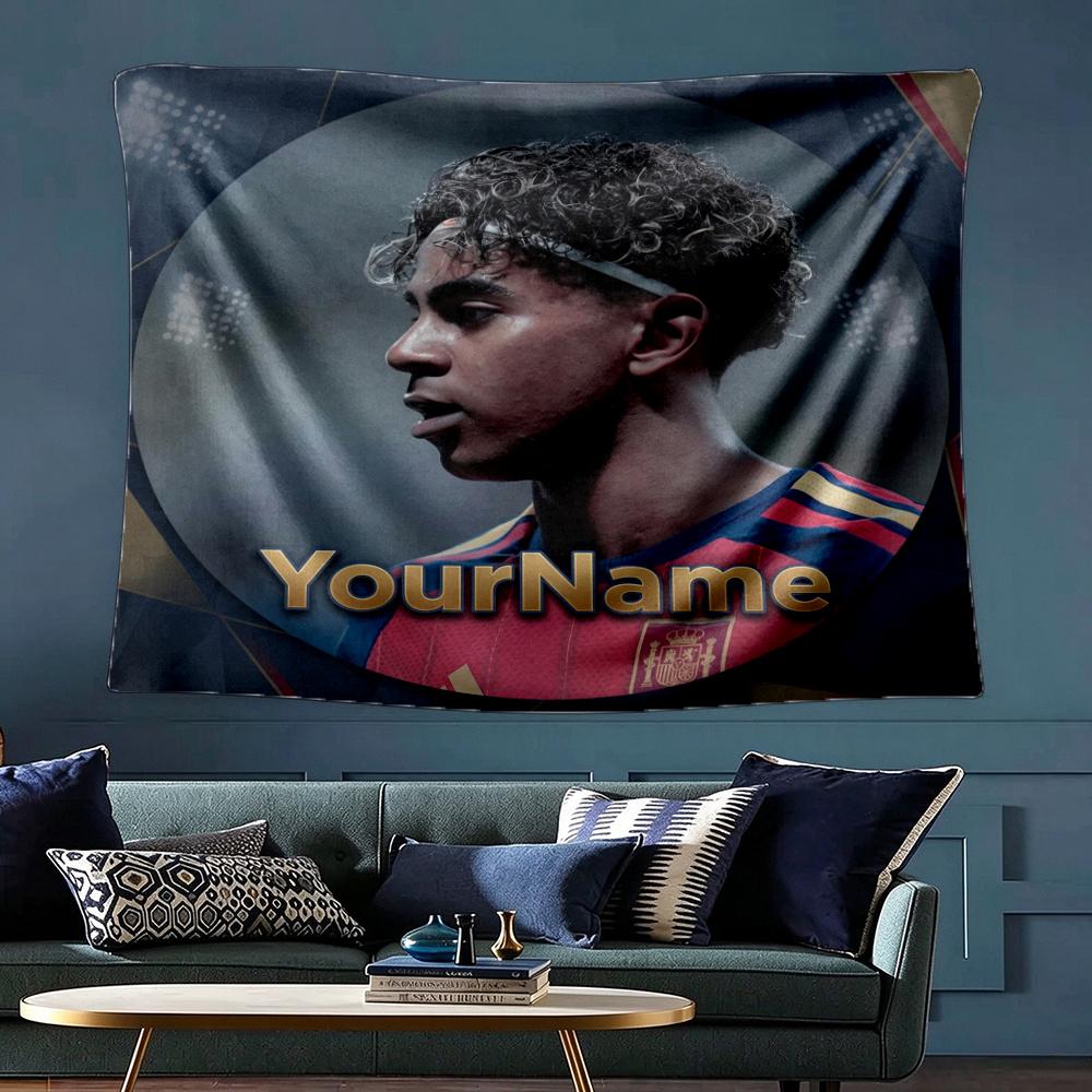Lamine Yamal Custom Your Name Wall Decor Tapestry Art For Pet Memorial Birthday Wedding Party Backdrop Family Gift