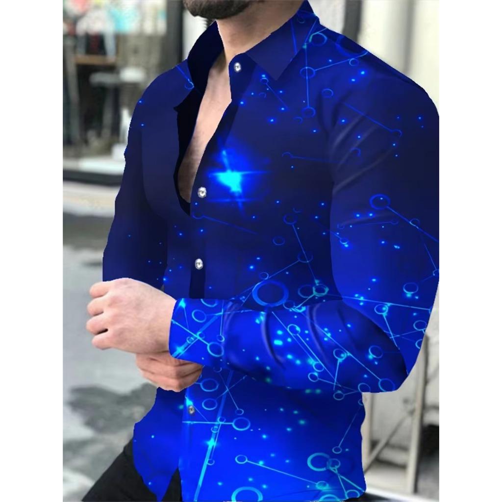Men Clothes Fashion Long Sleeve 3D Digital Print Shirt