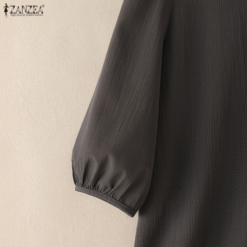 ZANZEA Blouse Décontractée Femme Col Rond Couleur Unie Manches 3/4