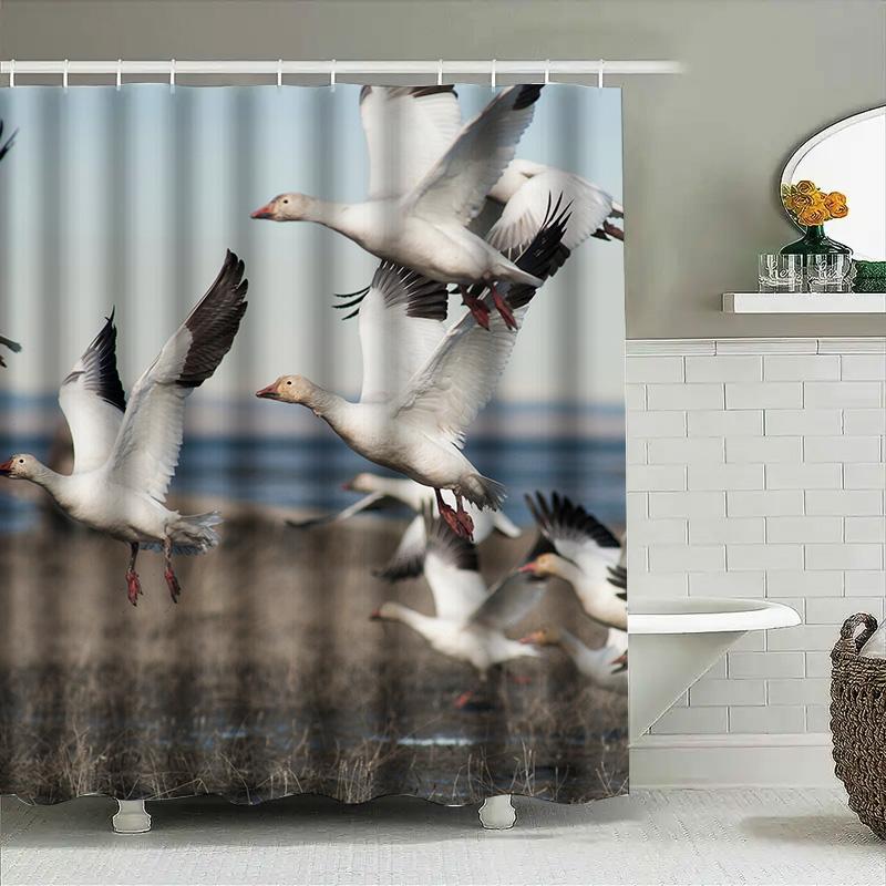 White Duck In Flight Shower Curtain Waterproof Print Home Decor.