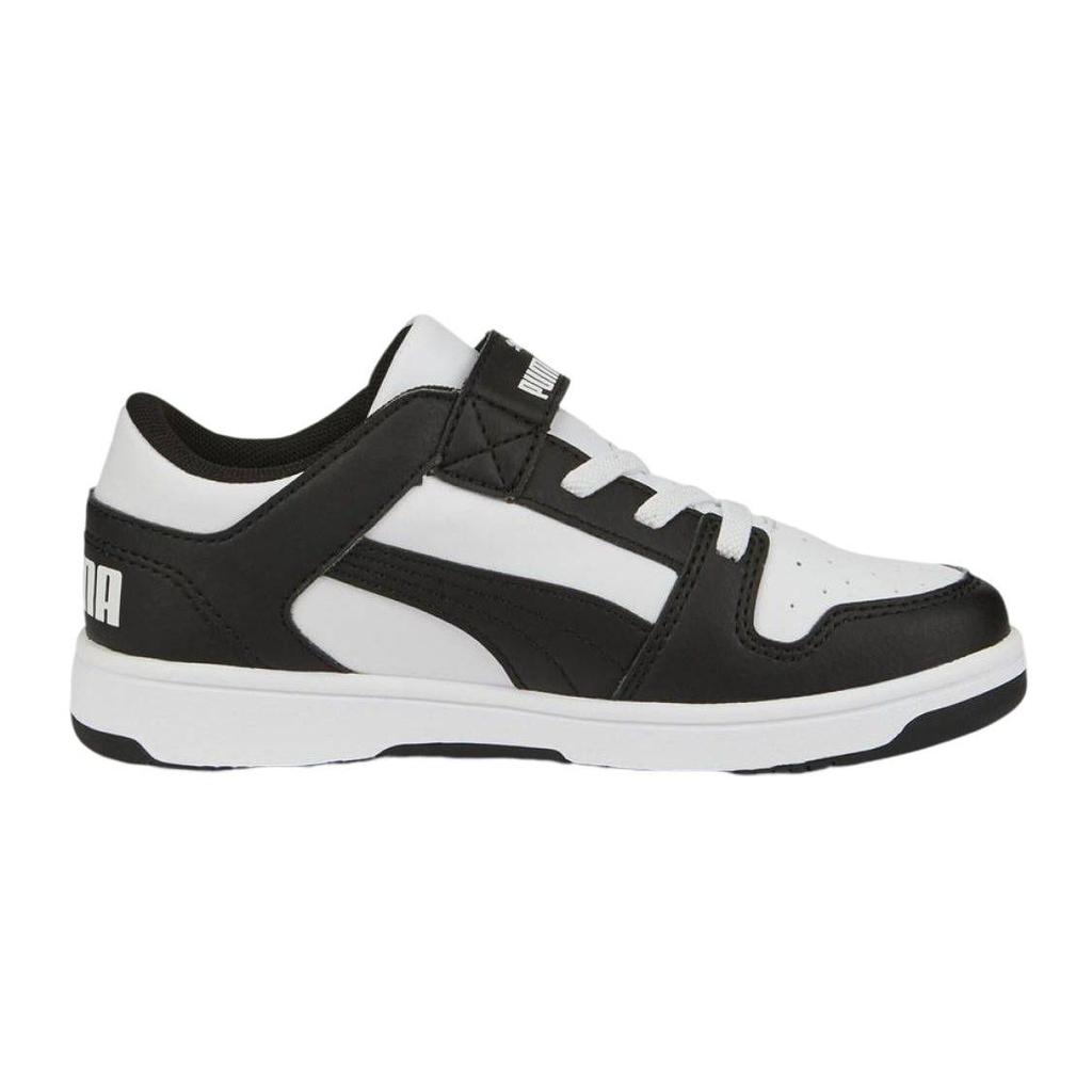Puma Rebound Layup Lo Velcro Durable Anti-Kick Low-Top Skate Shoes Kids Sneakers Black White 370492-16