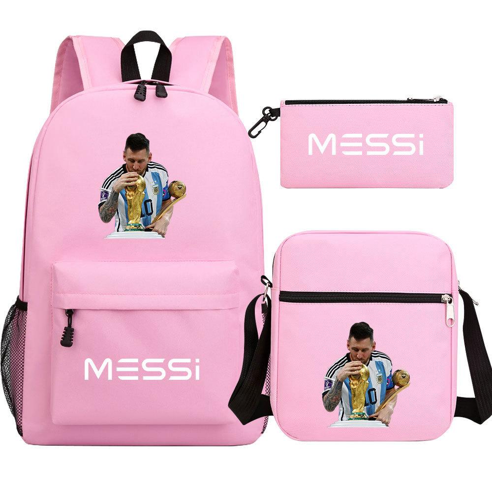 Football Star Print Youth Primary And Secondary School Students Schoolbag Three-Piece Set Men'S And Women'S Backpack