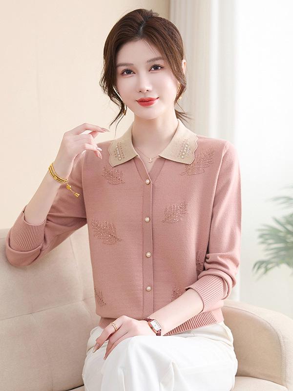 Autumn Stripe Knit Lapel Top for Middle-Aged and Elderly Women - New 2026 Style
