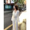 White Sporty Style Long-Sleeved Short Zipper Sweatshirt Jacket and High-Waisted Straight-Leg Casual Pants Two-Piece Set for Women In Autumn and Winter