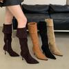 Over-knee Boots Women's 2025 Autumn and Winter New Suede Tall Elastic Pointed Thin Boots Thin Heel Two Wear Stacking Boots