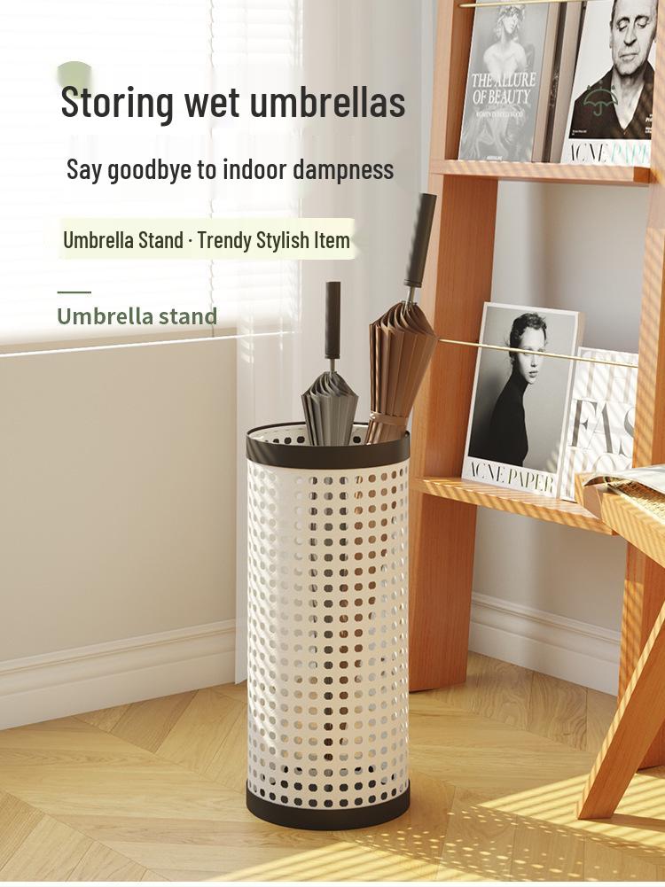 Minshuku Café Home Rattan-Style Umbrella Stand, Cream