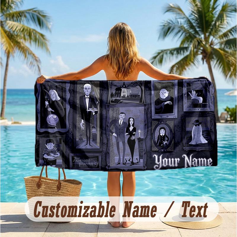 Custom Text Beach Towel, Soft Absorbent Swimming Multi-use TowelThe Addams Family