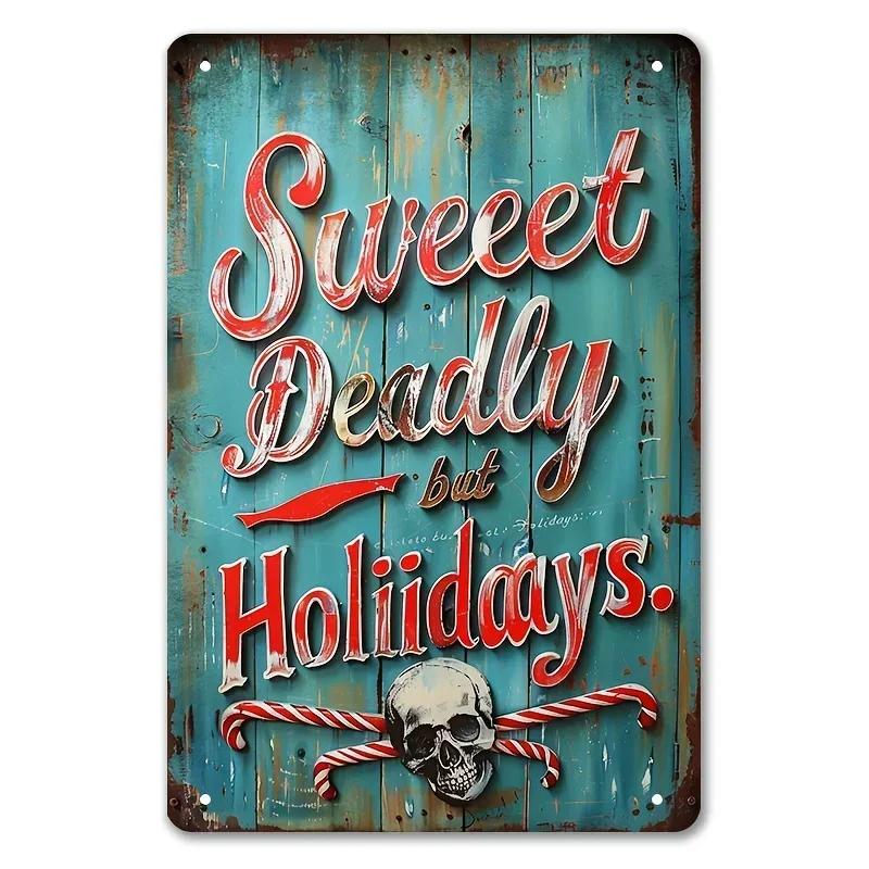 Halloween Skull Metal Sign – Sweet Deadly Holidays Vintage Decor for Entryways 20x30cm