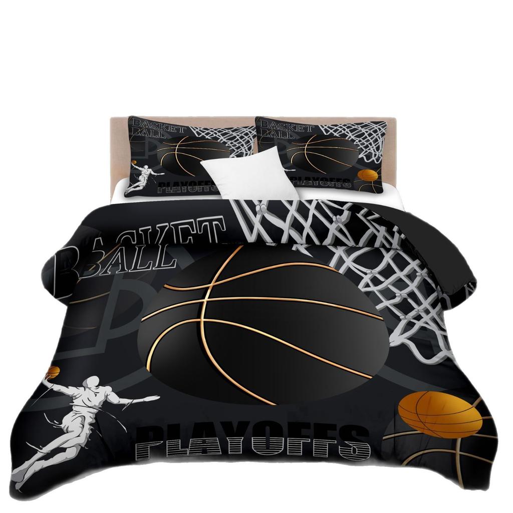 Sports Basketball Bed Three-Piece Set Custom 3D Digital Printing Polyester Abraded Bed Sheet Quilt Cover
