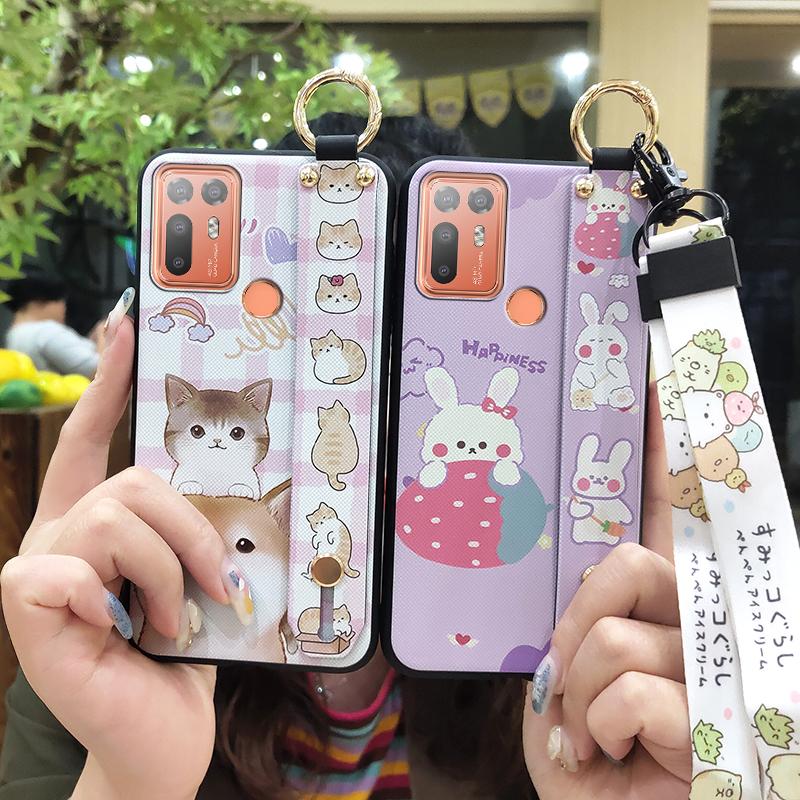 Silicone Anti-dust Phone Case For HTC Desire 20 Plus/D20+ Cute Protective Wrist Strap Ring Back Cover Shockproof Lanyard