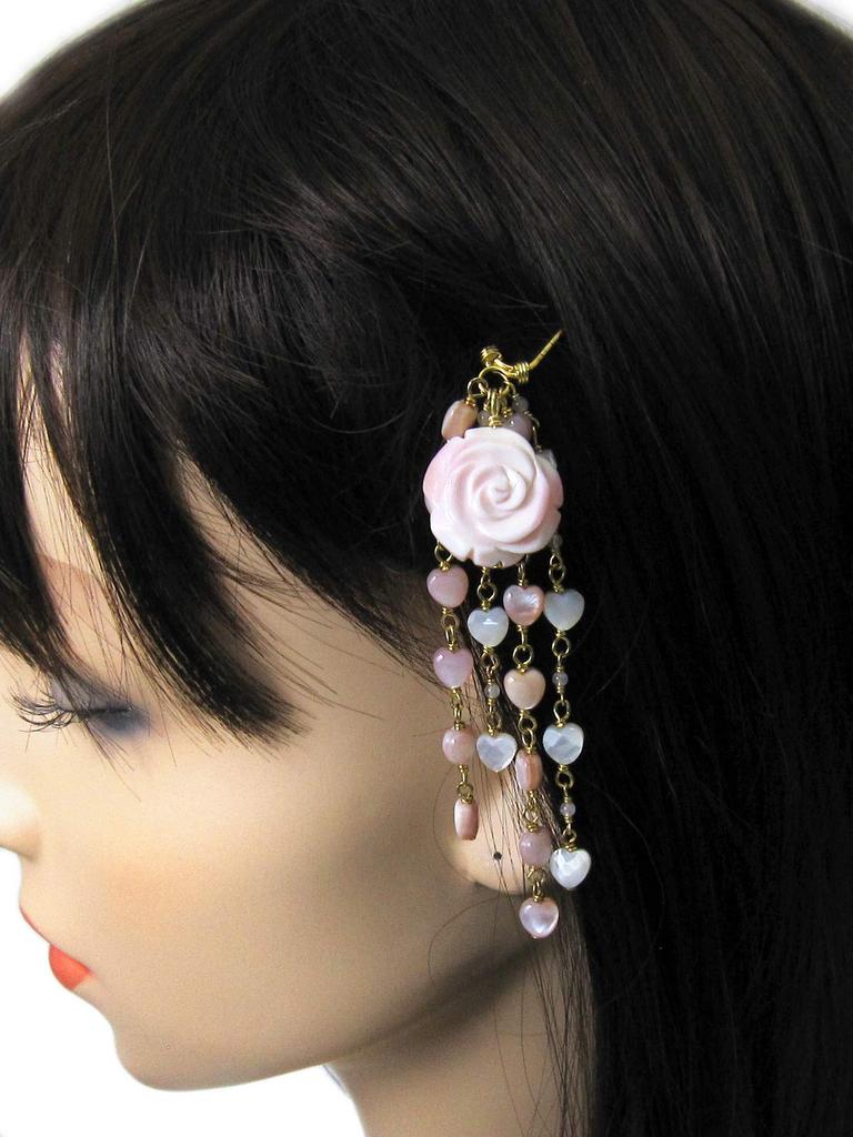 Queen Conch Shell Rose Heart Chain Natural Stone Power Stone A795 [Cherry] Hairpin,