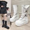 Women Boots Fashion Mid-calf Leather Boots 2025New Platform Boot Rivet Design Punk Style Boots for Women Knight Boot Botas Mujer