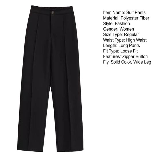 Yousheng Women Suit Pants Elastic High Waist Button Zipper Fly Long Pants Solid Color Straight Wide Leg Office Lady Dress Pants Workwear