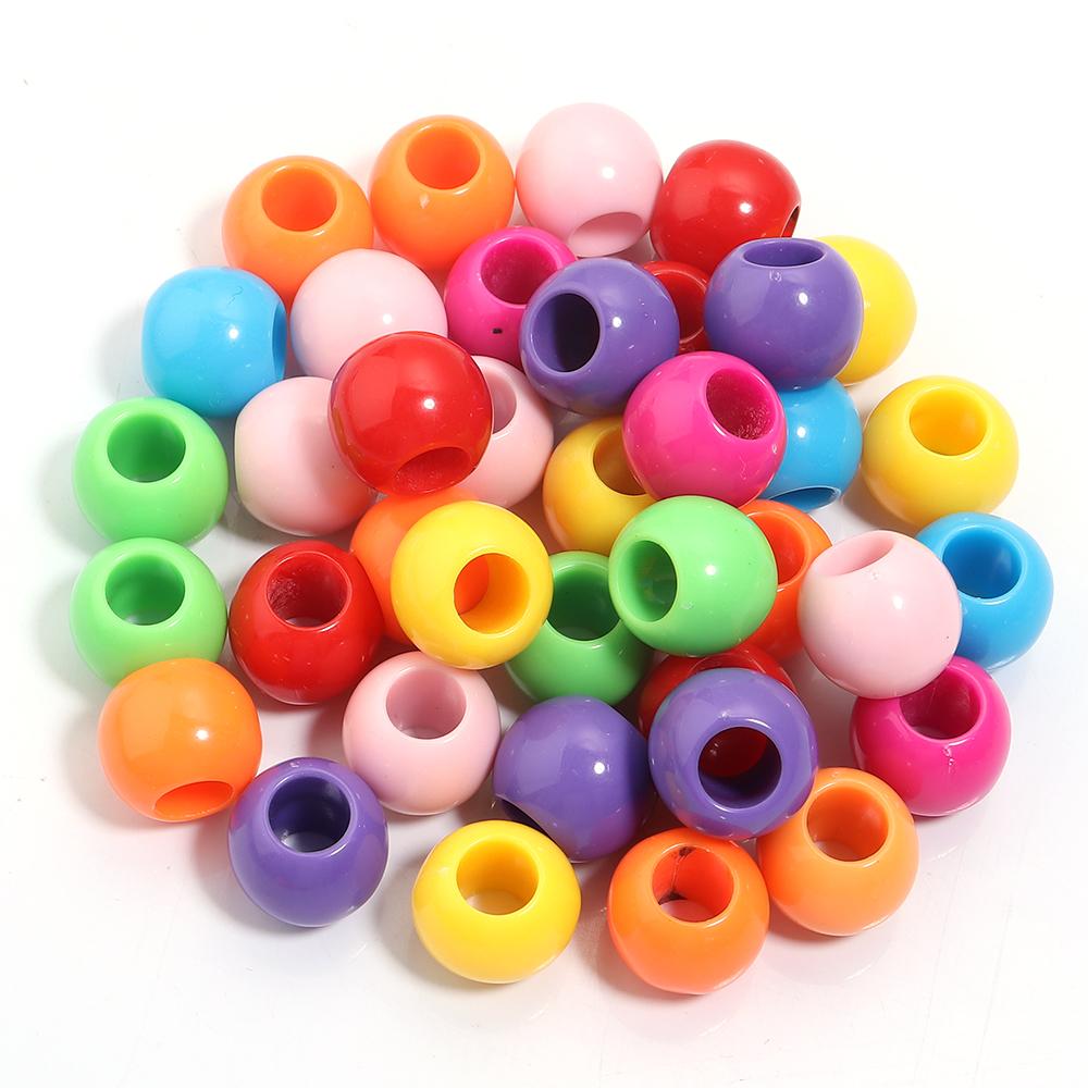 50pcs/lot Acrylic Big Hole Beads Solid Color Round Loose Spacer Beads For Jewelry Making DIY Charm Bracelet Necklace Accessories