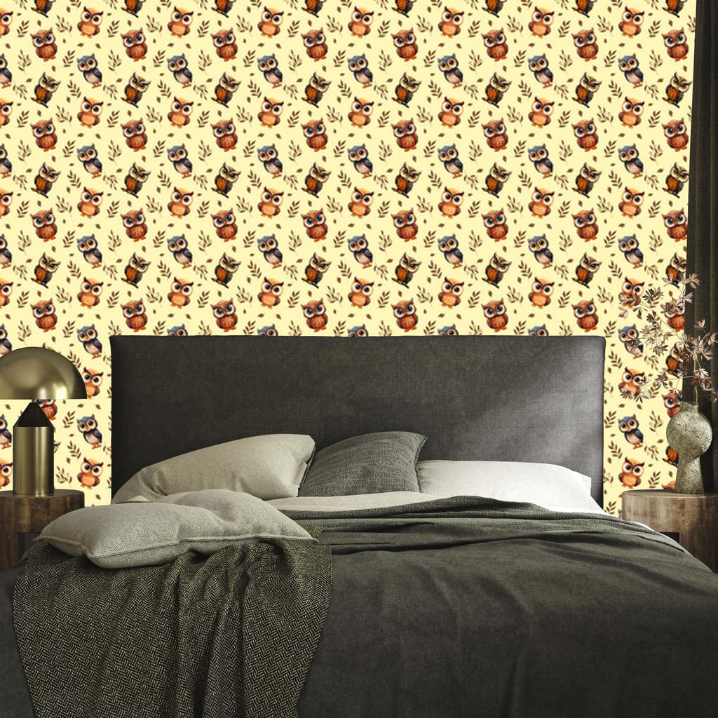 Cream and Gold Owl Wallpaper for Living Room and Bedroom 50x1000