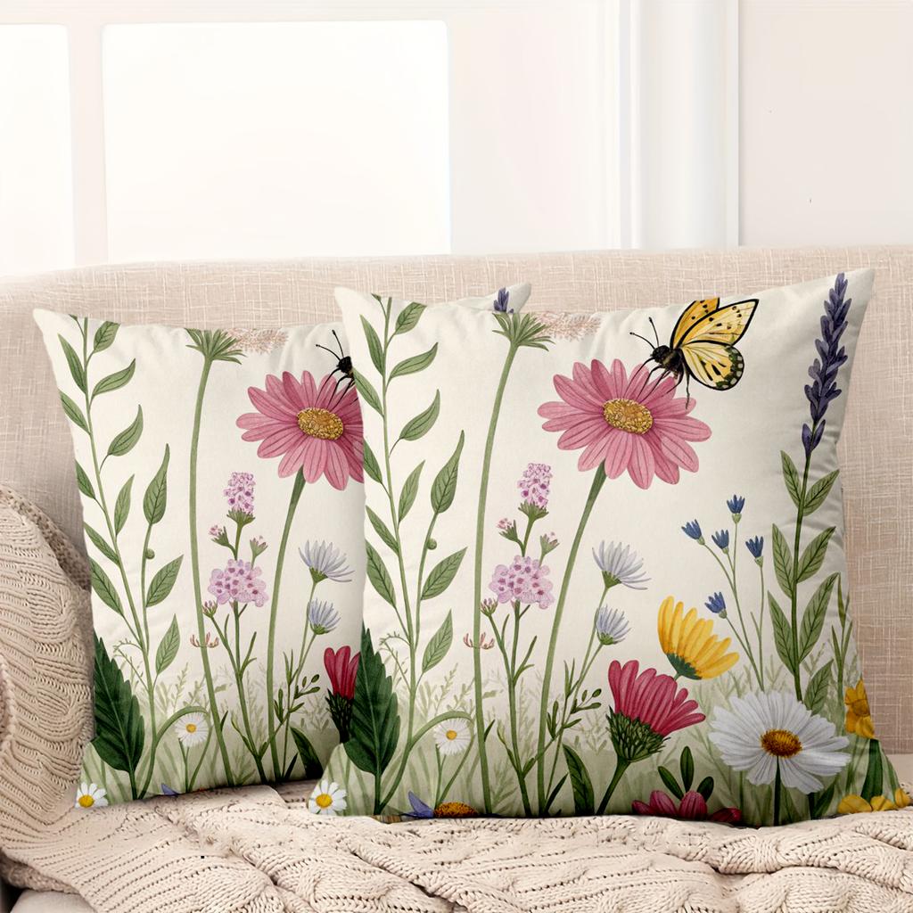 1 Pieces Vintage Wildflower Butterfly Throw Pillow Covers Pattern Cushion Cover Suitable For Sofa Bedroom Car Pillow Cover