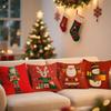 On the Red Pillow, the Nutcracker, Reindeer, Santa Claus and Snowman Bring Gifts for New Year Home Decoration 2d Flat Printing