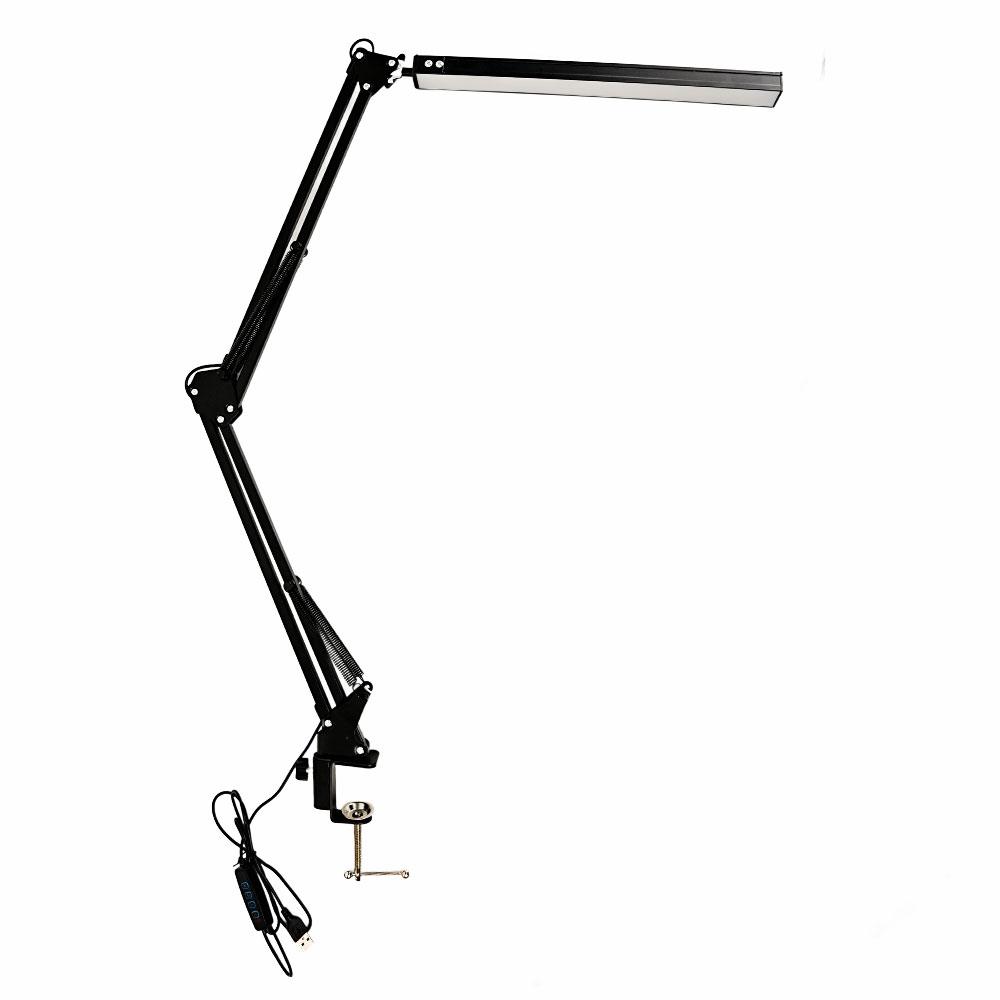 LED skládací kovová stolní lampa Klip na světelnou svorku Stmívací stolní lampa s dlouhým ramenem 3 barvy nastavitelné pro počítače v obývacím pokoji