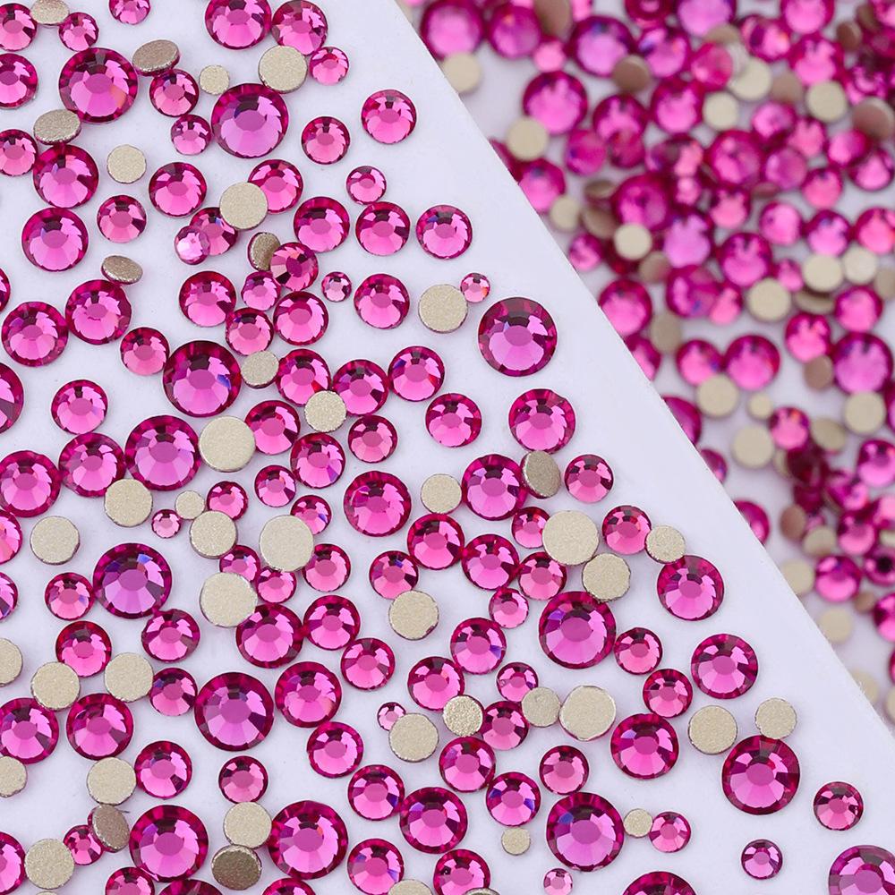 Pujiang Nail Art Strass Goldener Boden Gemischte Größe Flachboden Diamant Ungefähr 1440 Glas Aufkleber Diamanten Farbige Kleine Runde Diamanten