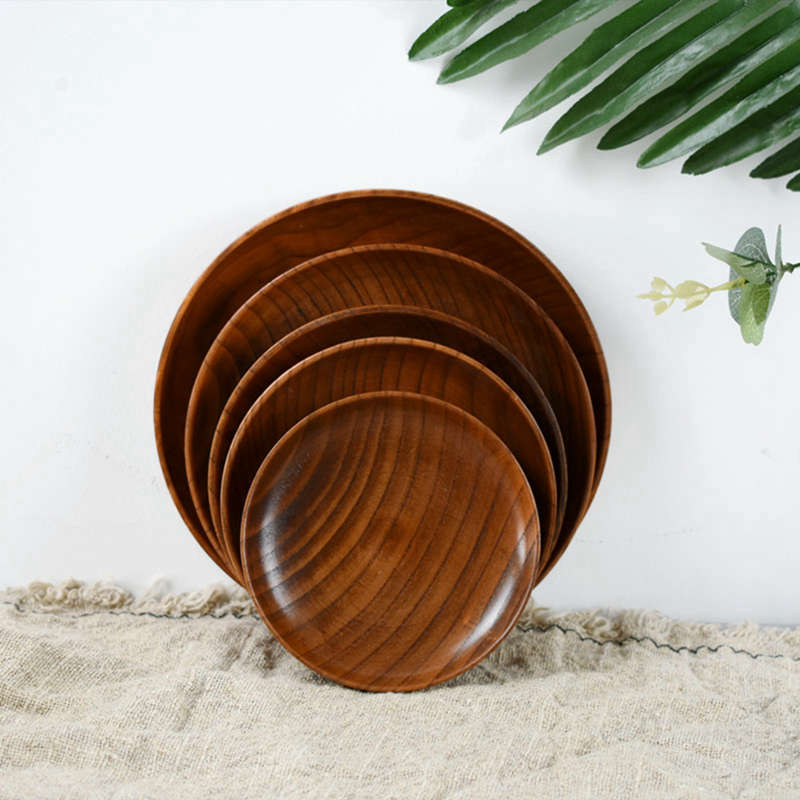 Japanese Wild Jujube Wood Fruit Dish Whole Wood Fruit Plate Snack Wood Dish Round Wooden Plate