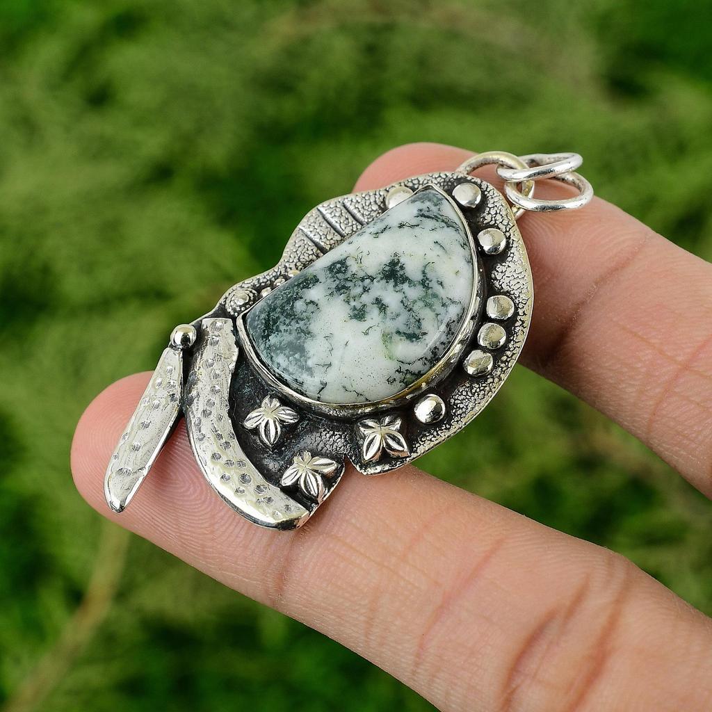 Daughters Day Deal Natural Tree Agate 925 Silver Wife Wedding Bezel New Pendant