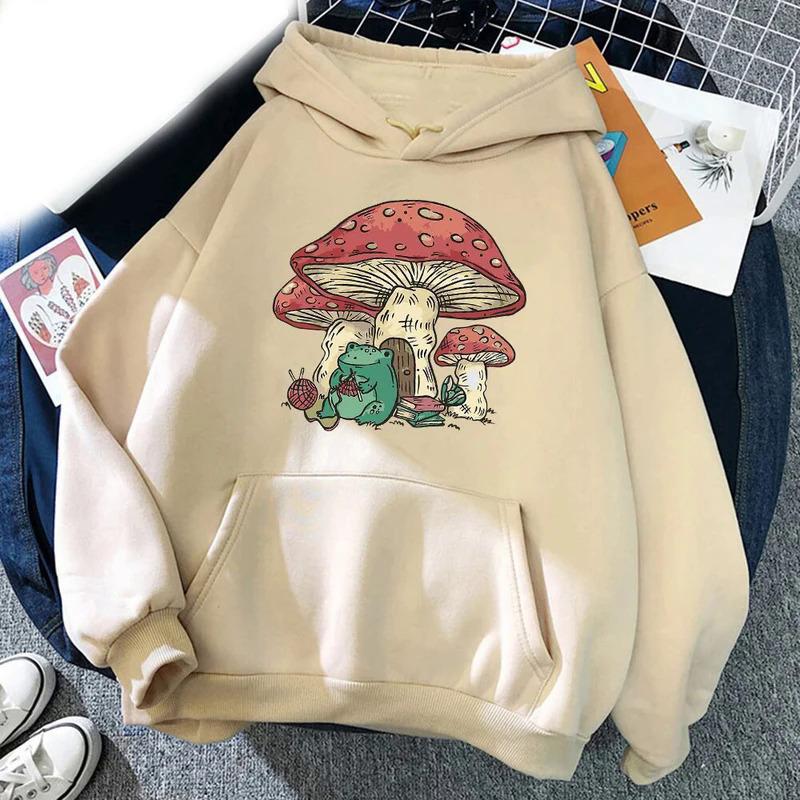 Süßer Pilzfrosch Aufdruck Kapuzenpullover Herren Hoodie