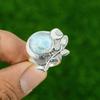 925 Sterling Silver Round Larimar Stone Unique Cescent Moon Bezel Stackable Ring