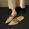 Summer Women Slippers 2025 New Rhinestone Leisure Slipper Retro Pointed Toe Metal Buckle Fashion Half Slipper Sandalias De Mujer