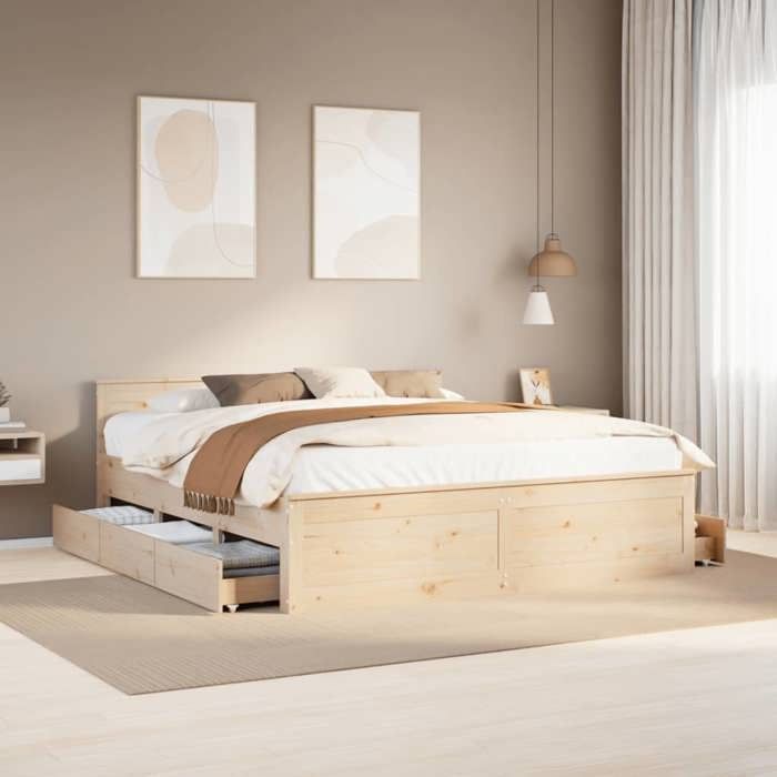 VidaXL Cadre de lit sans matelas avec tête de lit 180x200 cm bois pin, meuble de chambre à coucher, lit double, sommier, 3308756