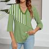Women's V-neck Gradient Print Three-quarter Sleeve Fashion Top